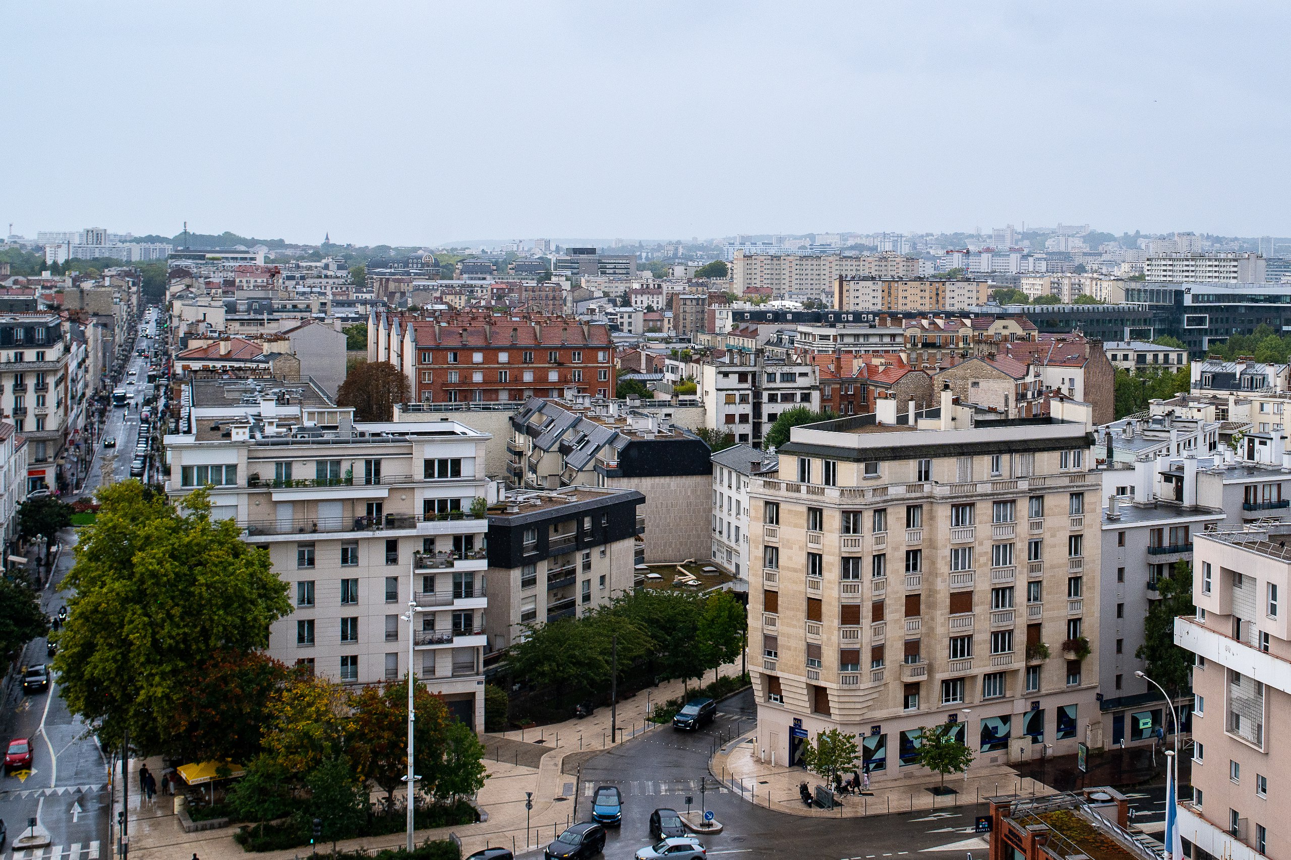 Photo aérienne des rues de Montrouge prise depuis le haut du Beffroi